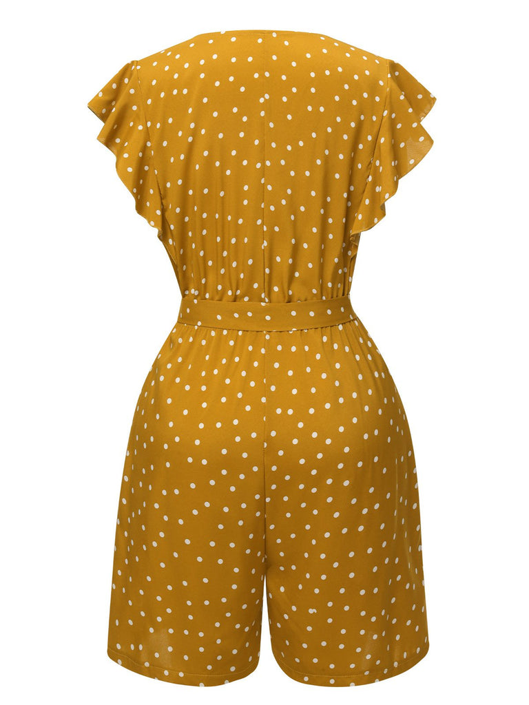 1950s Polka Dots V-Neck Belted Romper