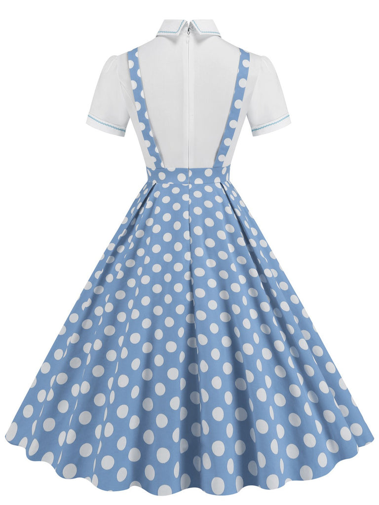 1950s Patchwork Lapel Collar Suspender Dress