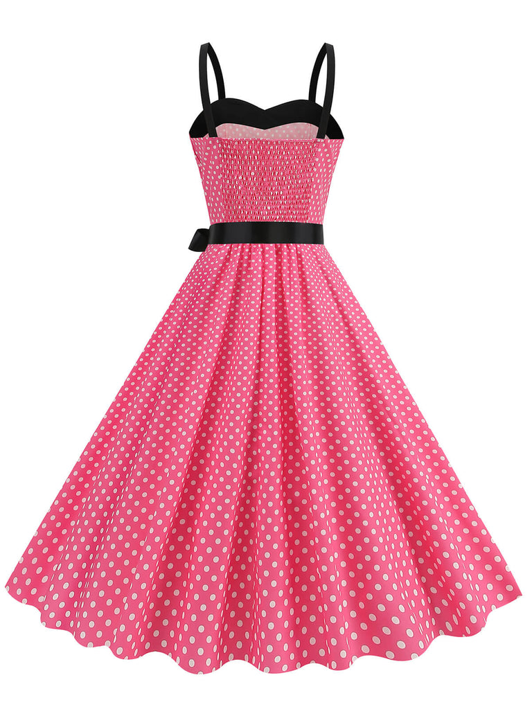 1950s Polka Dots Patchwork Ribbon Strap Dress