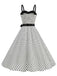 1950s Polka Dots Patchwork Ribbon Strap Dress