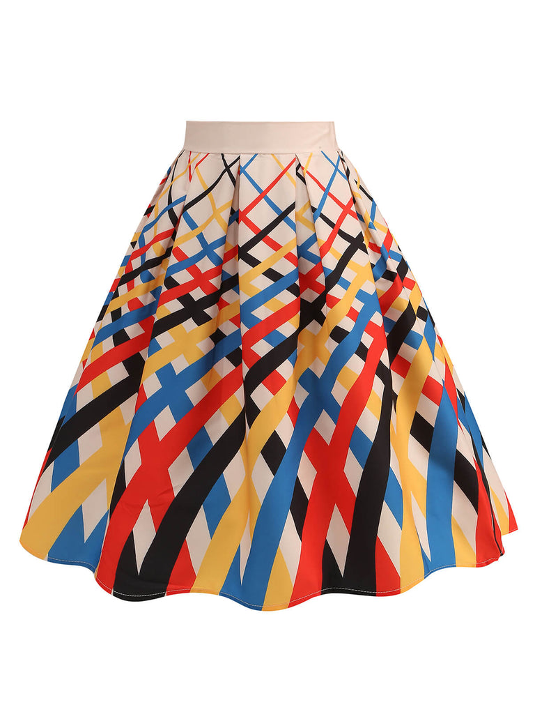 Multicolor 1950s Diagonal Plaid Swing Skirt