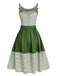 Green 1940s Spaghetti Strap Stripes Patchwork Belted Dress