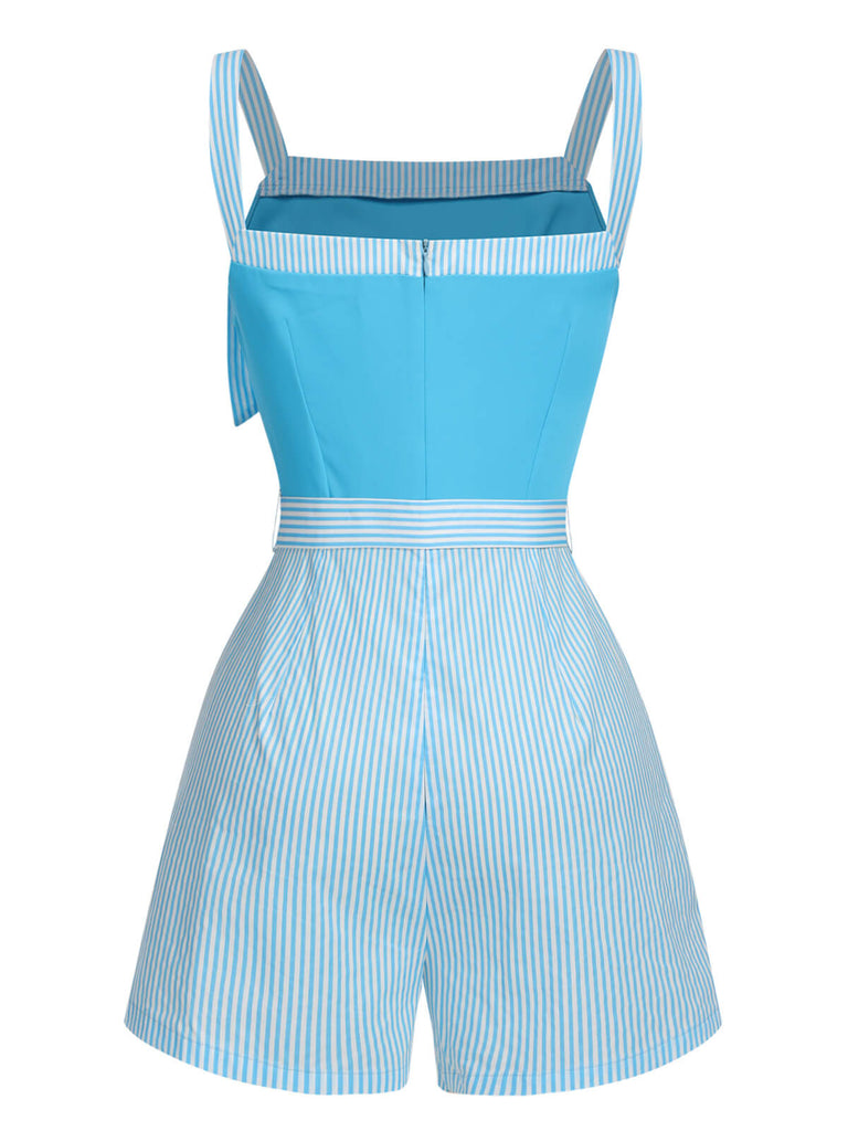 Light Blue 1940s Stripe Wide Straps Romper