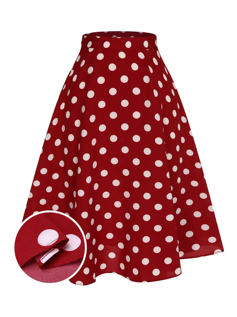 Red 1950s Polka Dot Swing Skirt