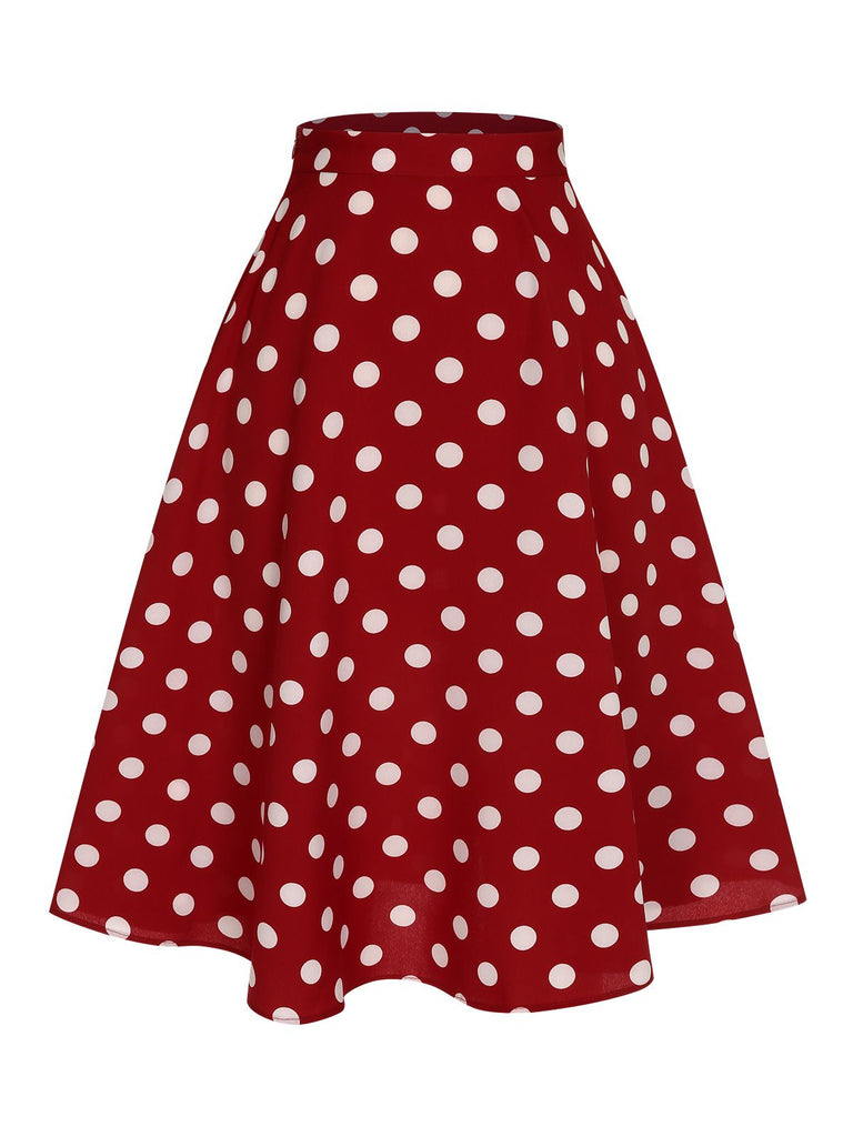 2PCS 1950s Solid Blouse & Polka Dot Skirt