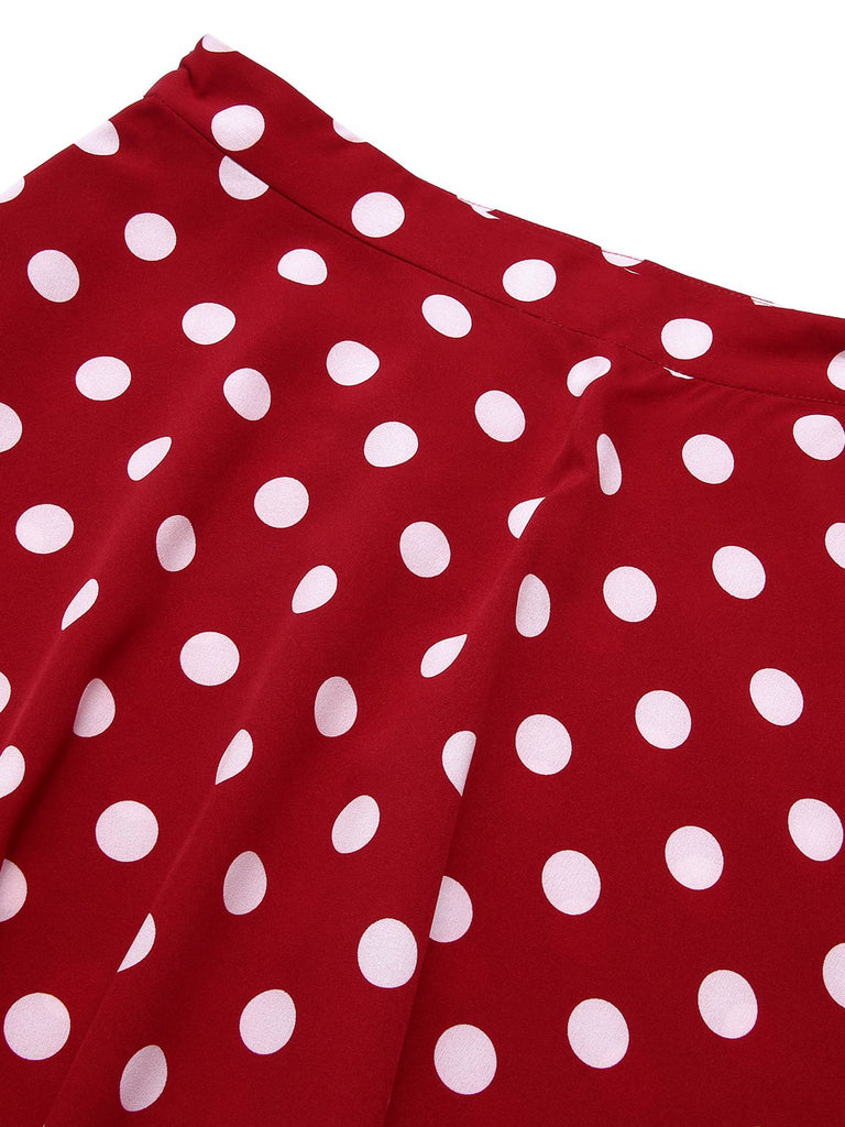 2PCS 1950s Solid Blouse & Polka Dot Skirt