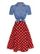 2PCS 1950s Solid Blouse & Polka Dot Skirt