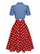 2PCS 1950s Solid Blouse & Polka Dot Skirt