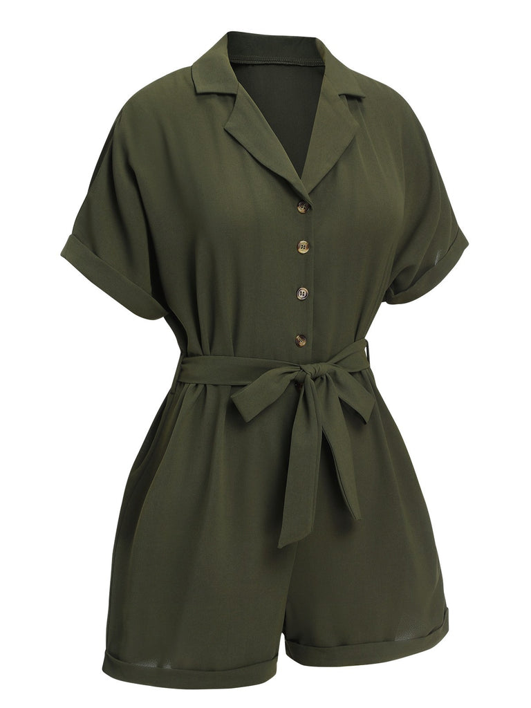 Green 1950s Waist Tie Lapel Romper