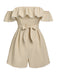 Beige 1950s Solid Cap Sleeve Belt Romper