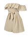 Beige 1950s Solid Cap Sleeve Belt Romper