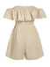 Beige 1950s Solid Cap Sleeve Belt Romper