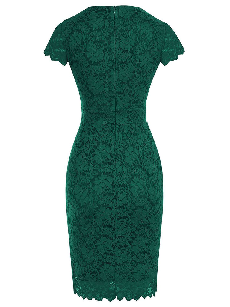 Green 1960s Floral Solid Bodycon Dress