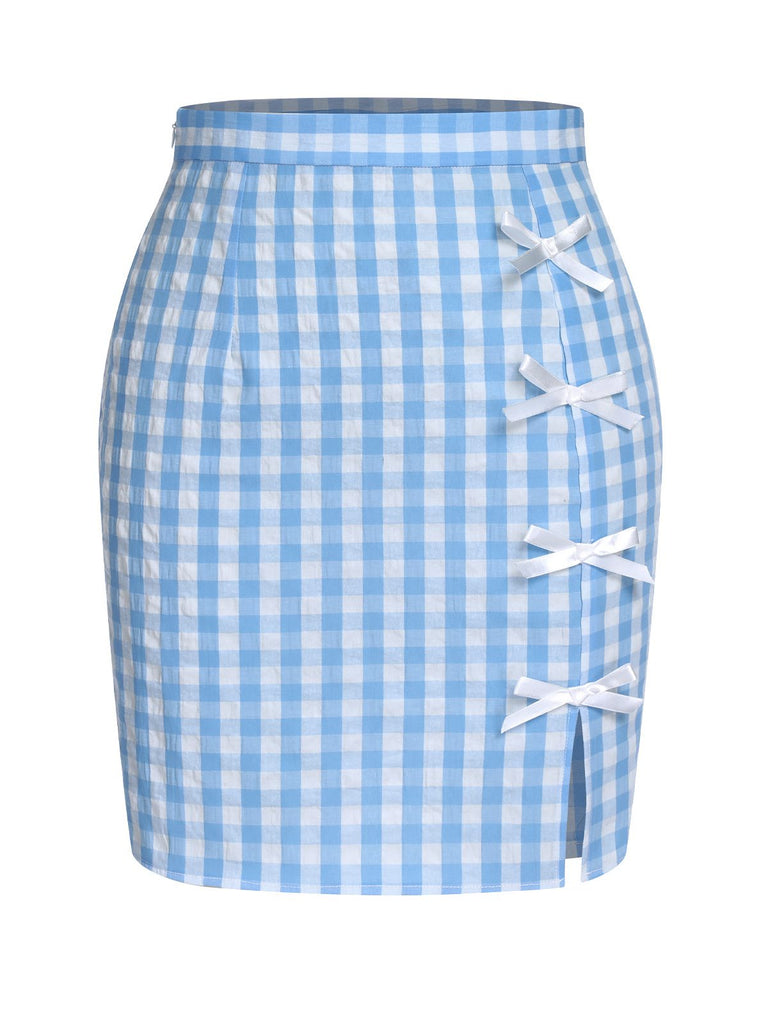 [Pre-Sale] Blue 1960s Plaid BowKnot Skirts