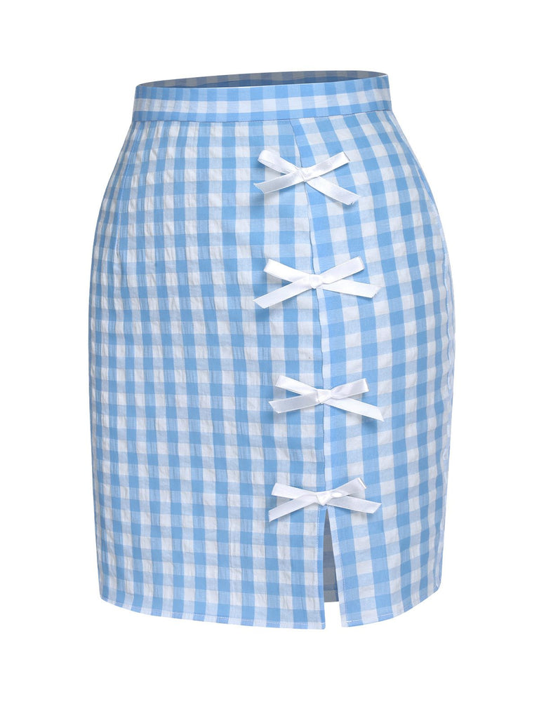 [Pre-Sale] Blue 1960s Plaid BowKnot Skirts
