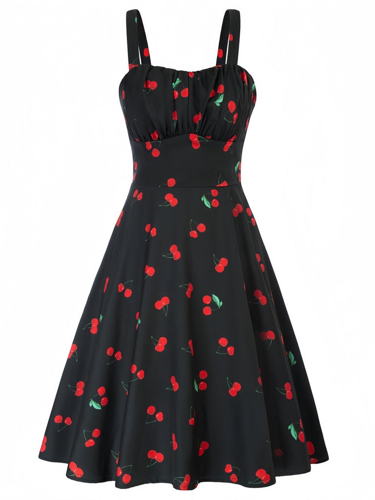 1950s Botanical Print Strap High Waist Dress