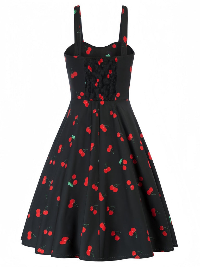 1950s Botanical Print Strap High Waist Dress