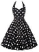 1950s Halter Contrast Polka Dots Belted Dress