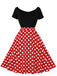 1950s Polka Dot Patchwork Short Sleeves Dress