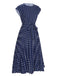 Royal Blue 1940s Polka Dots Belt Cap Dress