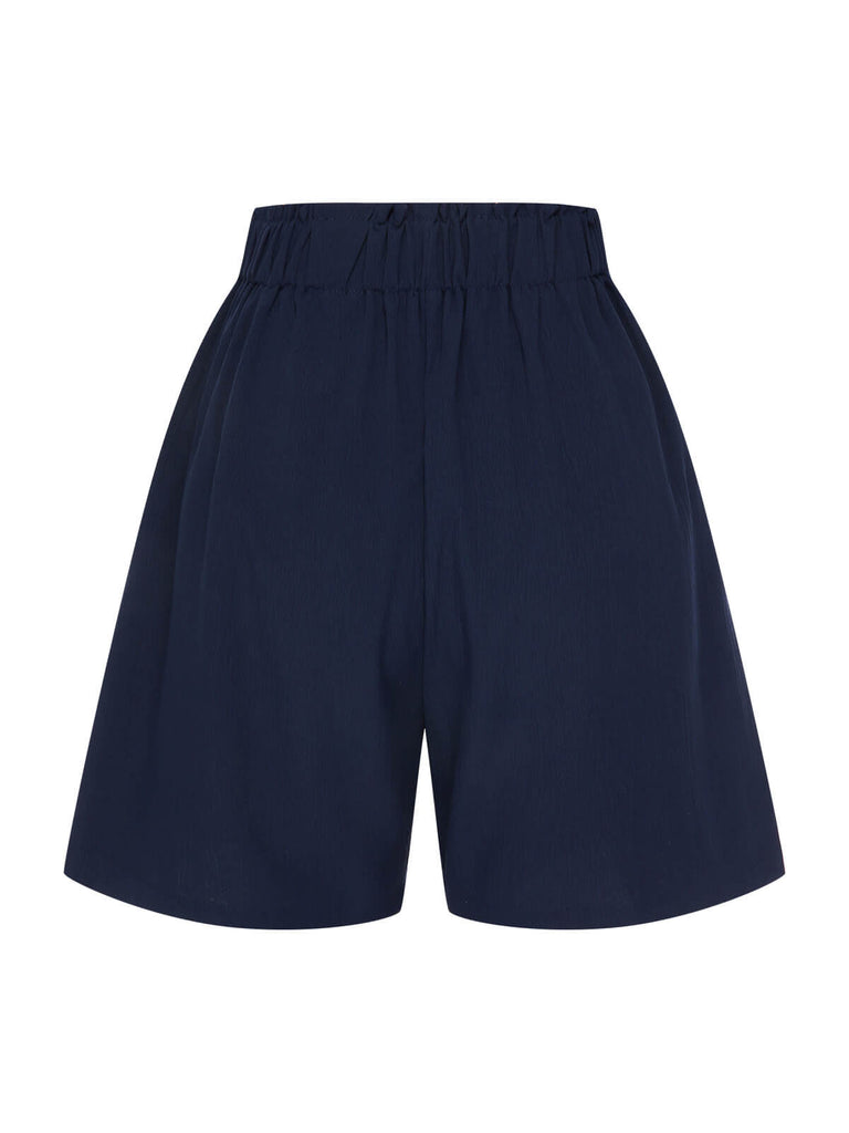 Dark Blue 1940s Solid Pleated Shorts