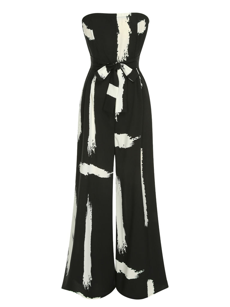 Black 1940s Strapless Colorblock Jumpsuit