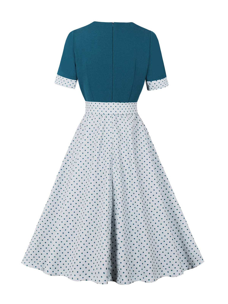 1950s Square Neck Polka Dots Bow Dress