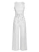 Silver 1930s Solid Sequined Backless Jumpsuit