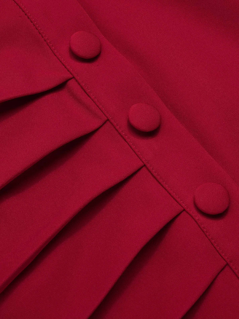 [Pre-Sale] Red 1940s Pleated Button Pencil Skirt