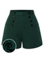 Dark Green 1940s Solid Button Shorts