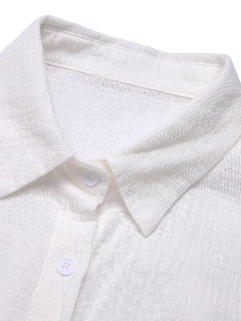 1950s Solid Lapel Button-Down Blouse