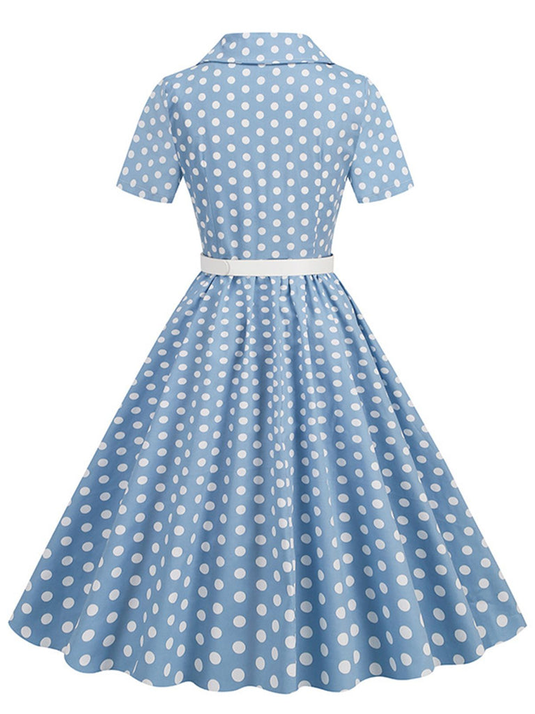 1950s Polka Dots Lapel Belted Dress