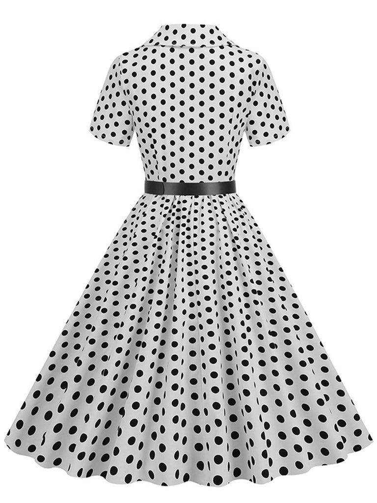 1950s Polka Dots Lapel Belted Dress