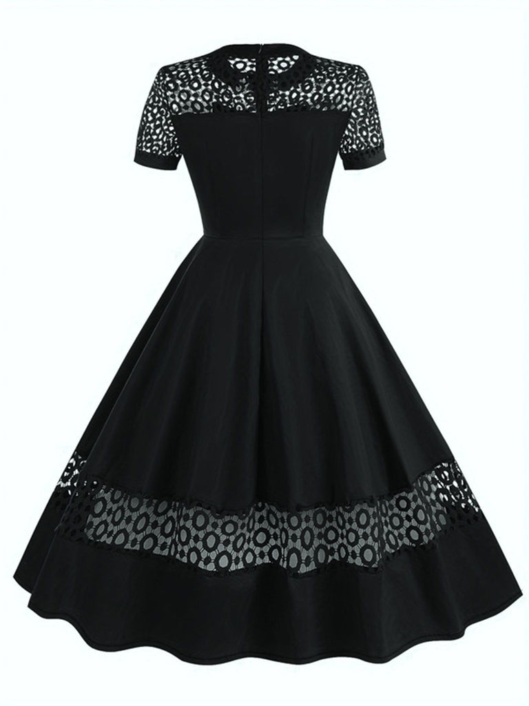 1950s Round Neck Hollow Solid Dress