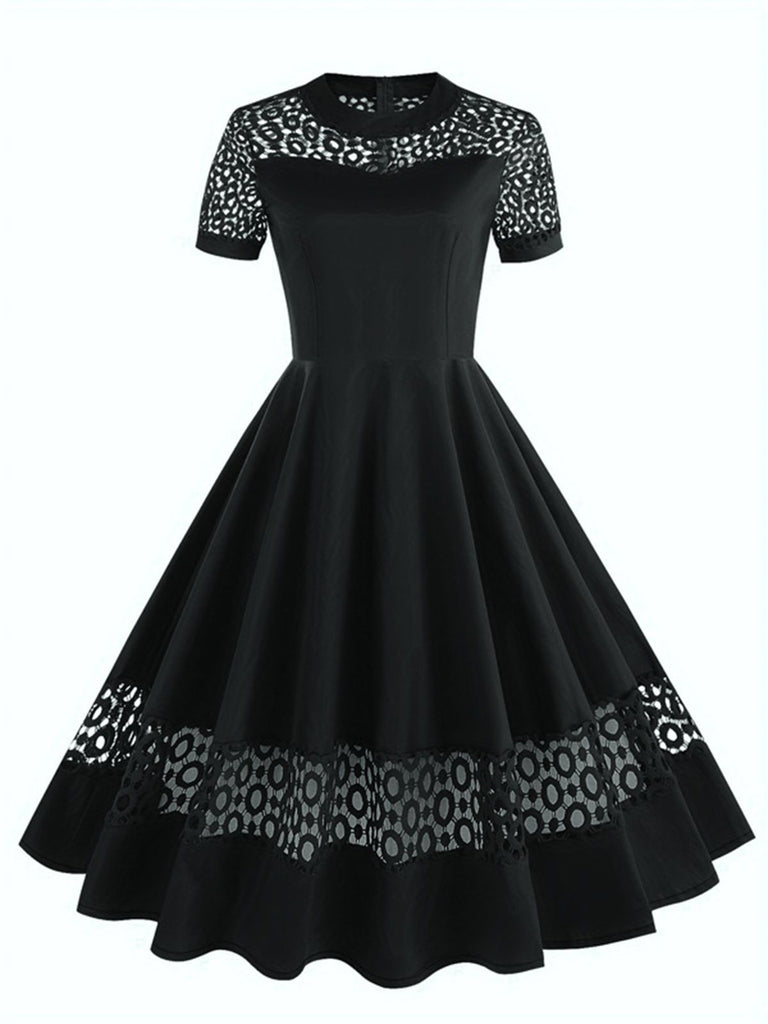 1950s Round Neck Hollow Solid Dress