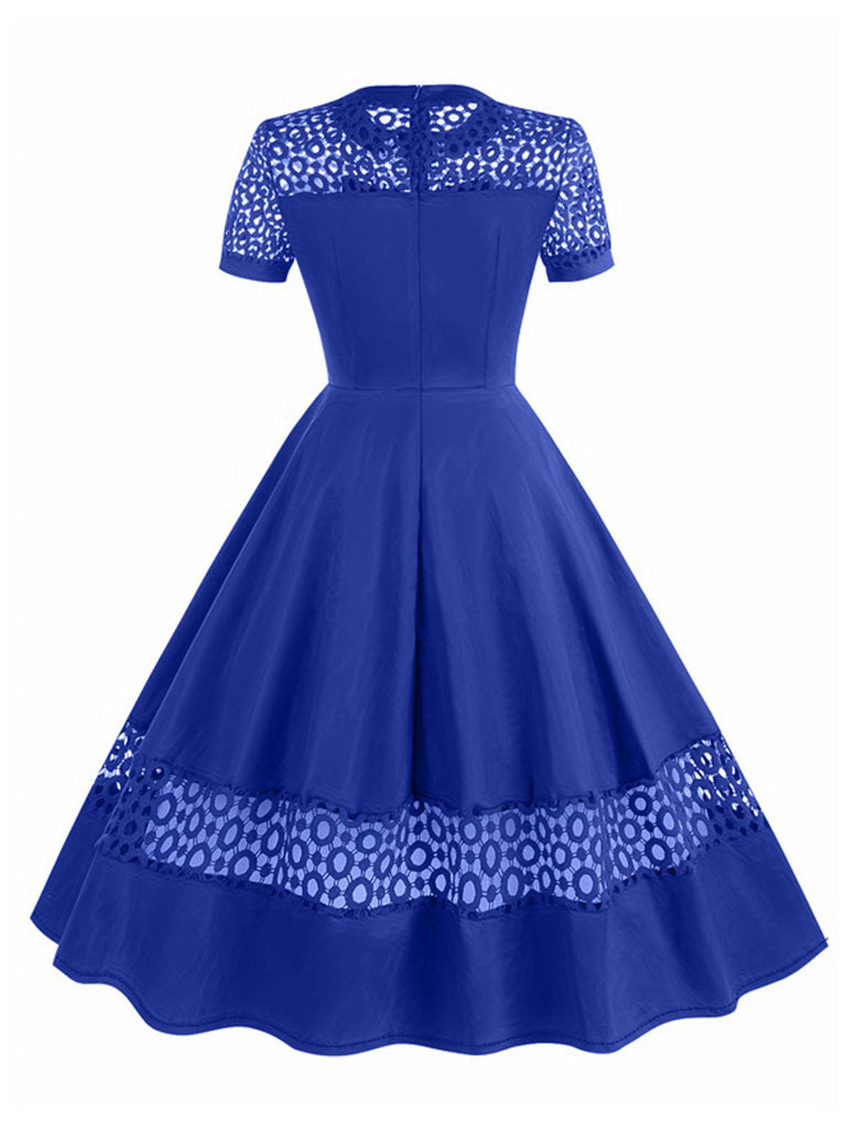 1950s Round Neck Hollow Solid Dress