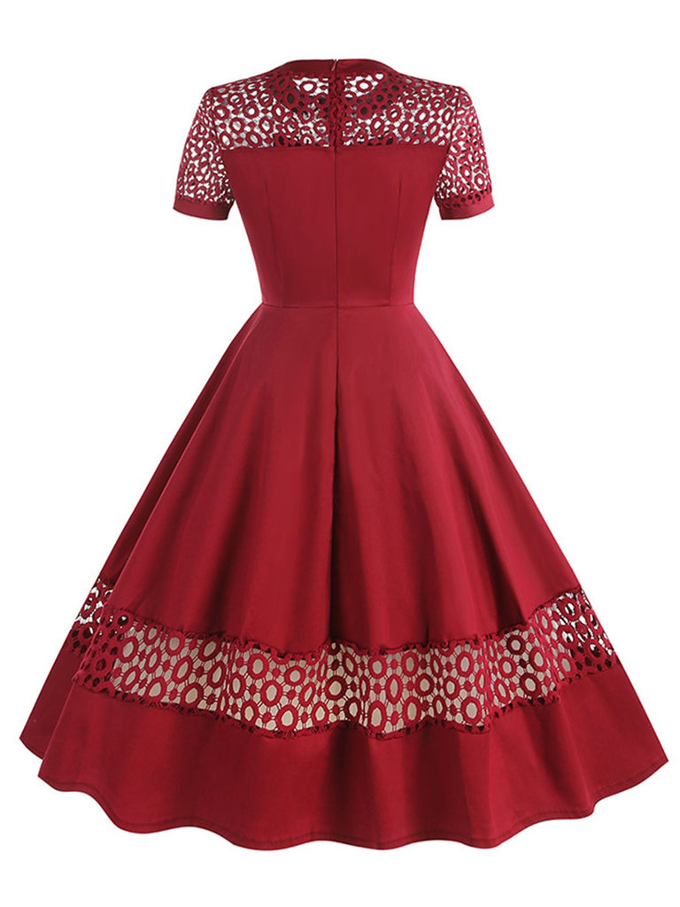 1950s Round Neck Hollow Solid Dress