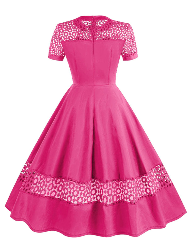 1950s Round Neck Hollow Solid Dress