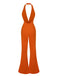 1930s Solid Deep V-Neck Halter Jumpsuit