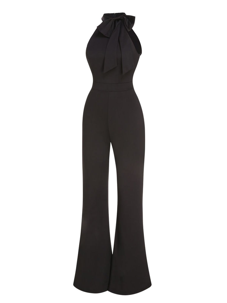 1960s Crewl Halter Bow Solid Jumpsuit