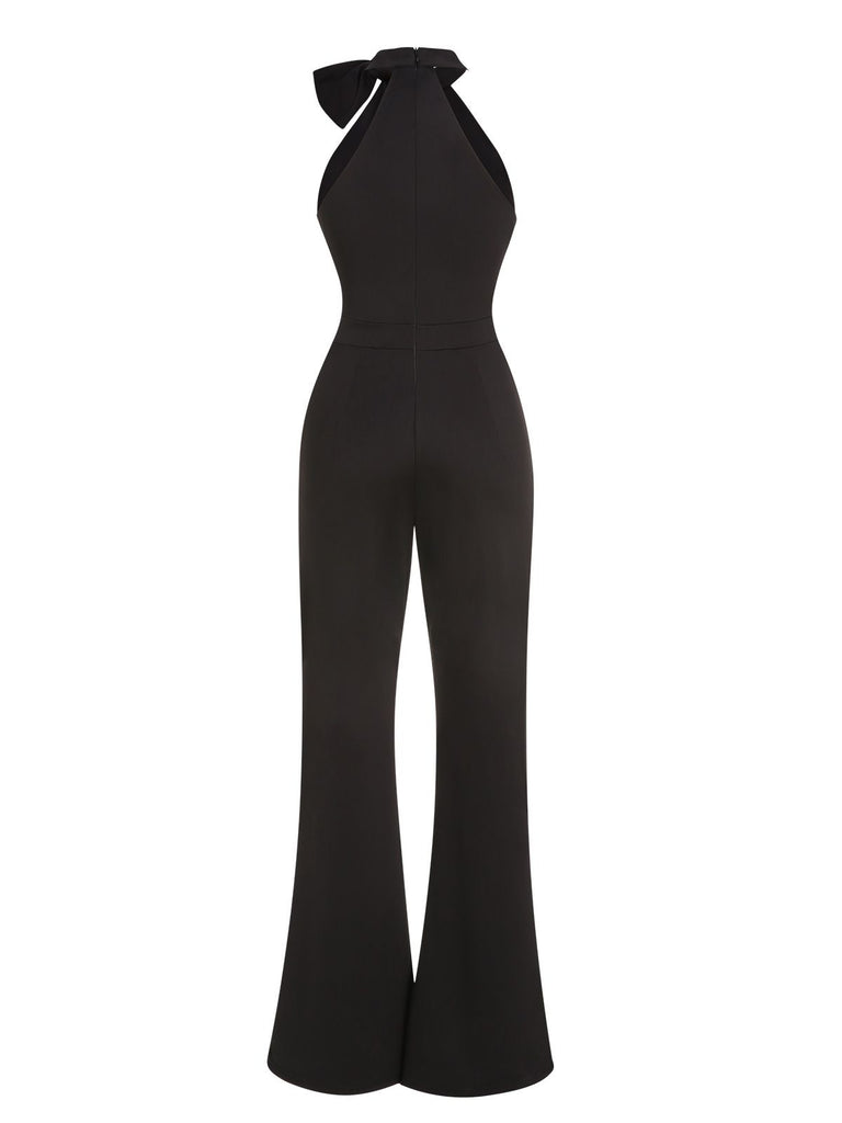 1960s Crewl Halter Bow Solid Jumpsuit