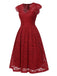 Wine Red 1940s Solid Lace Cap Sleeve Dress