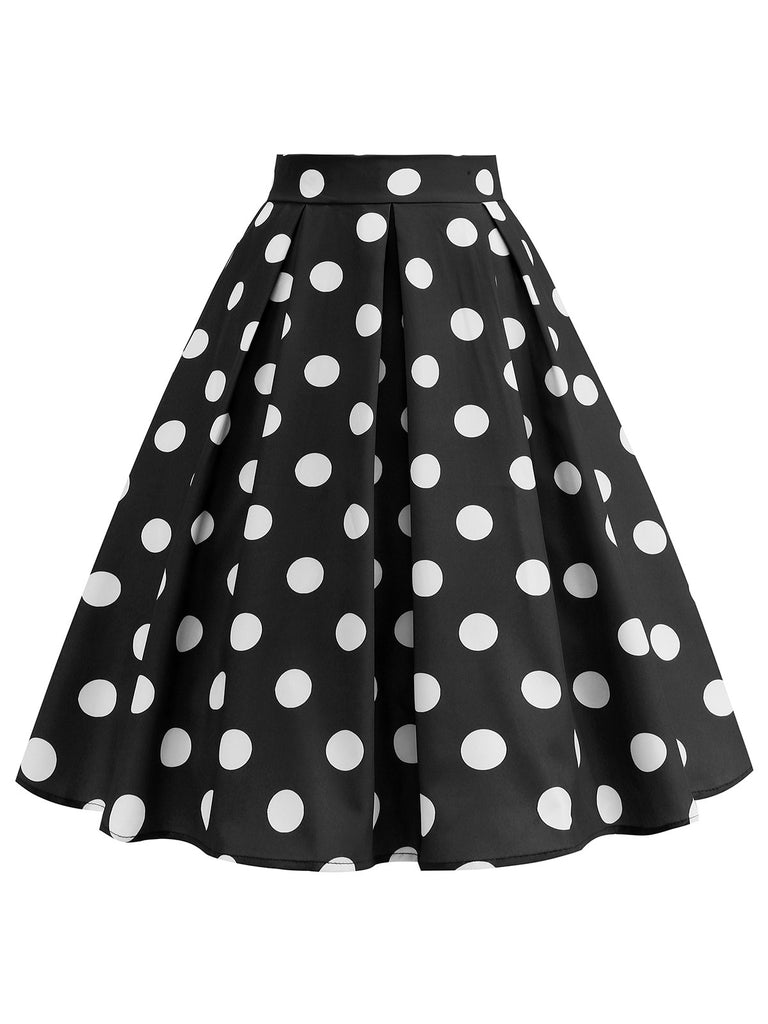 Retro 1950s Polka Dots Solid Zipper Skirt