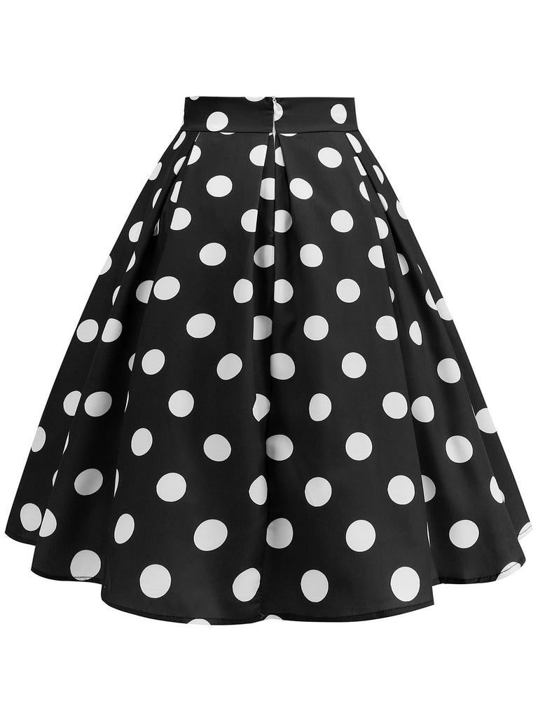 Retro 1950s Polka Dots Solid Zipper Skirt