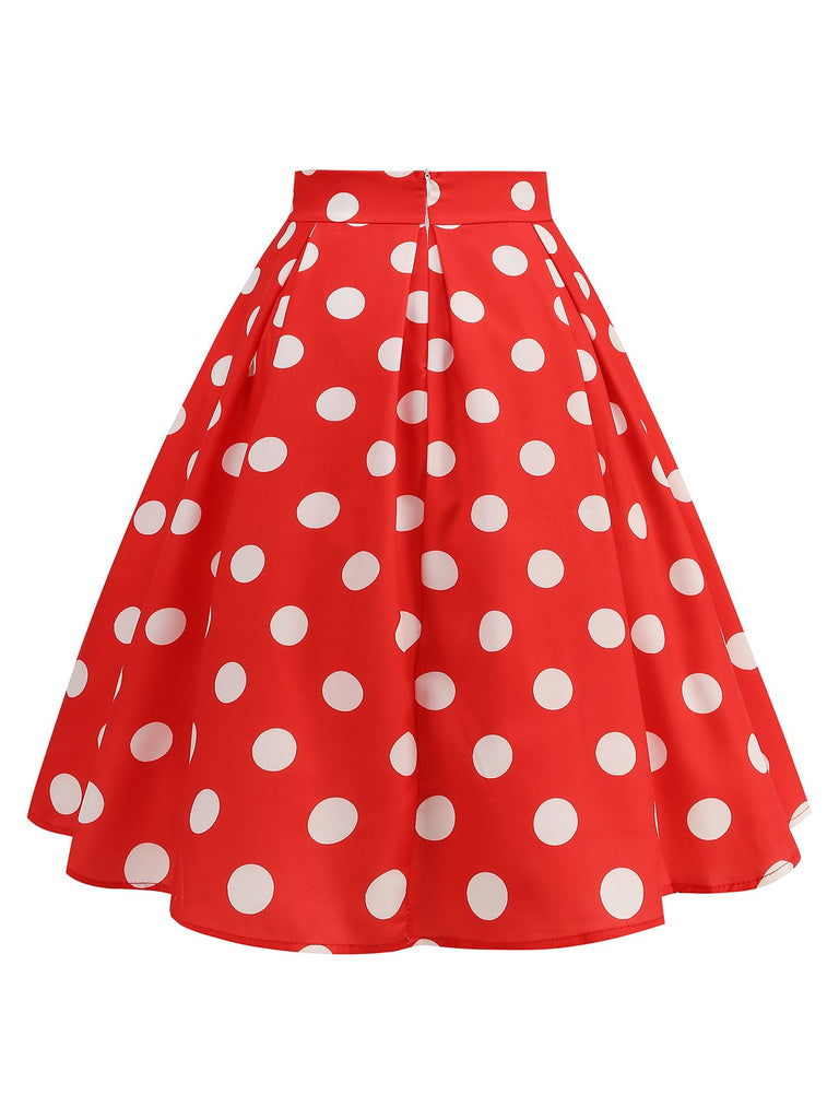 Retro 1950s Polka Dots Solid Zipper Skirt