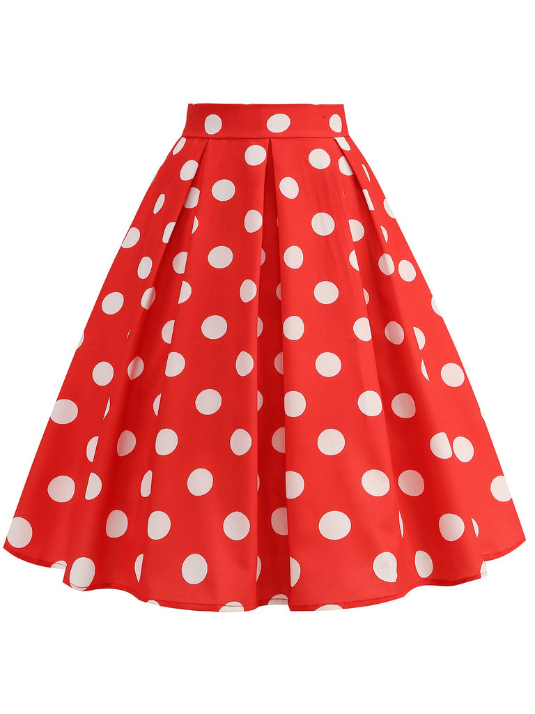 Retro 1950s Polka Dots Solid Zipper Skirt