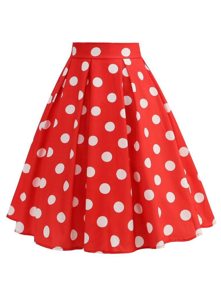 Retro 1950s Polka Dots Solid Zipper Skirt