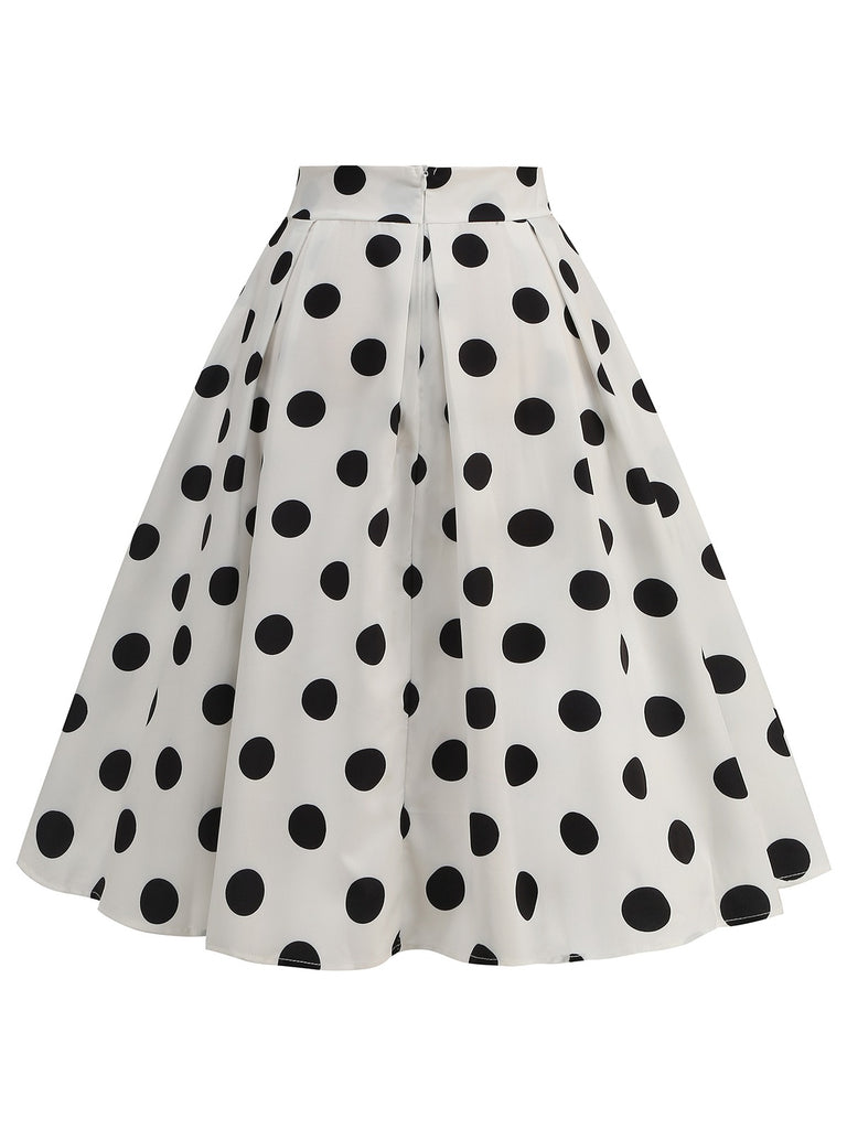 Retro 1950s Polka Dots Solid Zipper Skirt