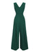 Green 1940s Solid V-Neck Wide-Leg Jumpsuit