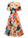 1940s Floral V-Neck Lantern Sleeve Dress